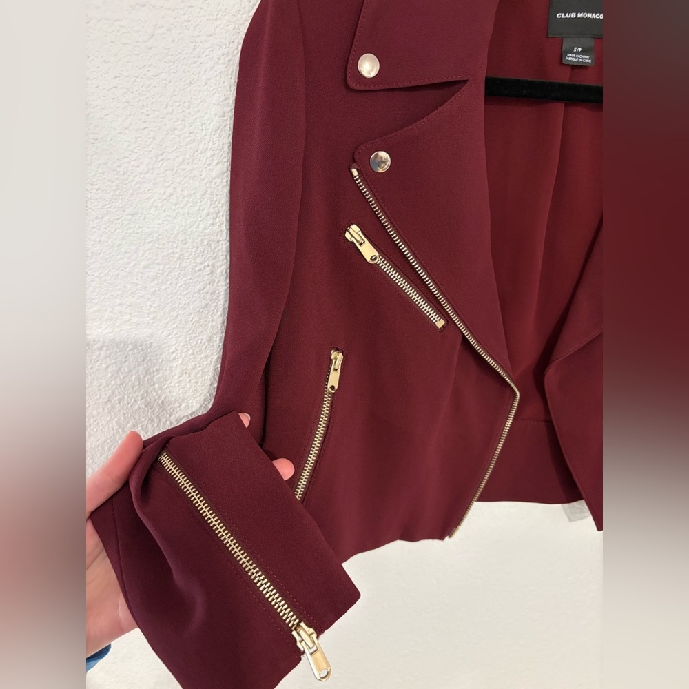 Club Monaco Deep Red Polyester Jacket with Gold Zippers - Picture 5 of 7